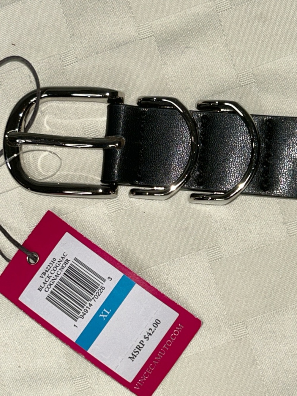 Vince Camuto Black Belt with Polished Silver-Tone Double Rings
